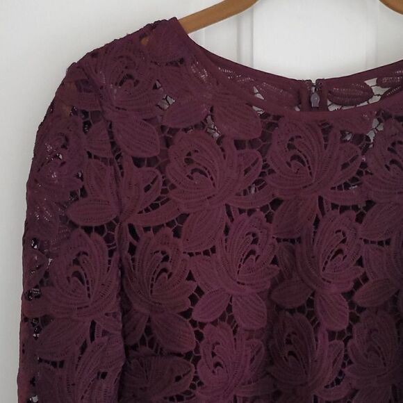 Loft Maroon Floral Lace Dress - Picture 6 of 14